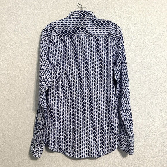 Robert Graham Long Sleeve Shirt Tulsa Mens Size Small Geometric Blue White - Picture 2 of 11